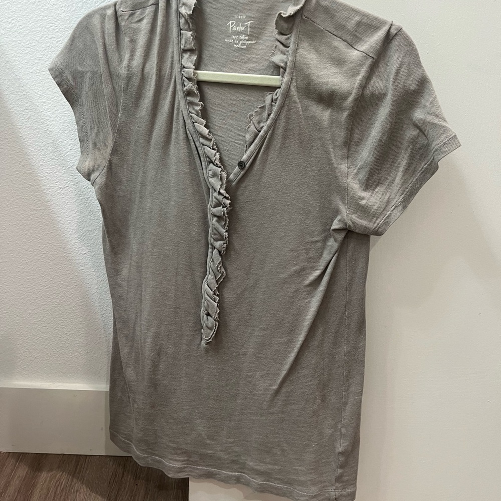 Gray Ruffled V-Neck Top